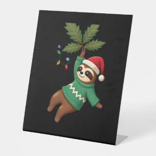 Cute Xmas Sloth Santa Hat Christmas Sloth - Tree L Pedestal Sign