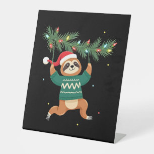 Cute Xmas Sloth Santa Hat Christmas Sloth - Tree L Pedestal Sign