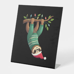 Cute Xmas Sloth Santa Hat Christmas Sloth - Tree L Pedestal Sign