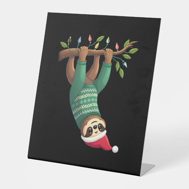 Cute Xmas Sloth Santa Hat Christmas Sloth - Tree L Pedestal Sign (Front)