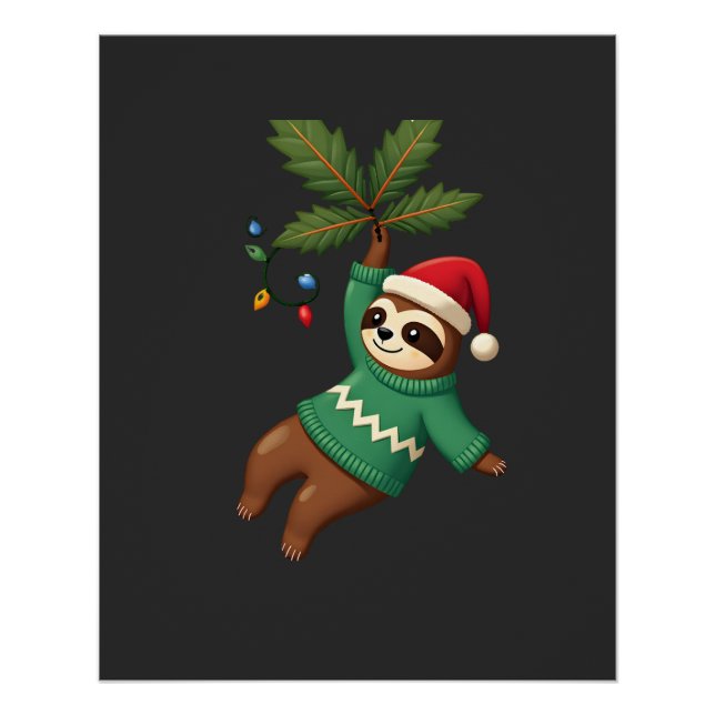 Cute Xmas Sloth Santa Hat Christmas Sloth - Tree L Poster (Front)