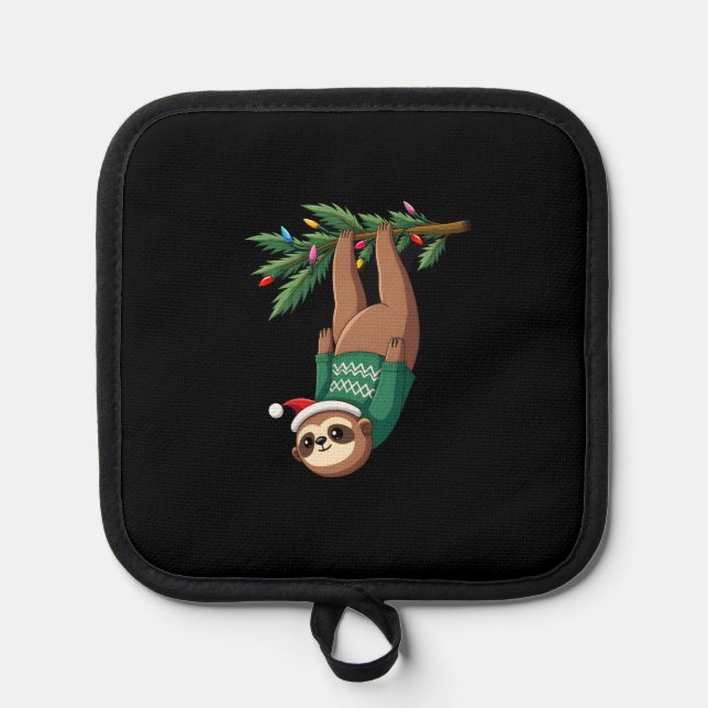 Cute Xmas Sloth Santa Hat Christmas Sloth - Tree L Pot Holder (Front)
