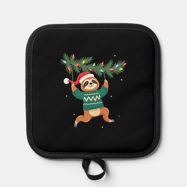 Cute Xmas Sloth Santa Hat Christmas Sloth - Tree L Pot Holder (Front)