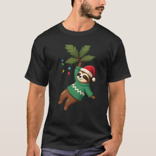 Cute Xmas Sloth Santa Hat Christmas Sloth - Tree L T-Shirt