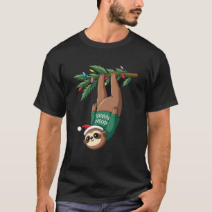 Cute Xmas Sloth Santa Hat Christmas Sloth - Tree L T-Shirt