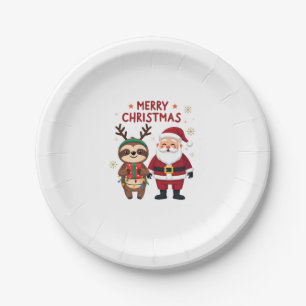 Cute Xmas Sloth Santa on Sloth Christmas Long Slee Paper Plate