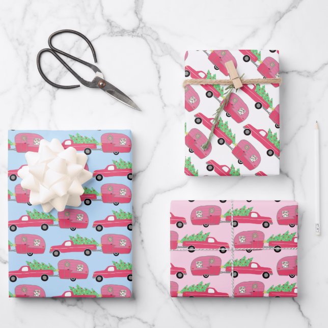 Cute Xmas Trailers RVs Camping Road Trip Holiday  Wrapping Paper Sheet (Front)