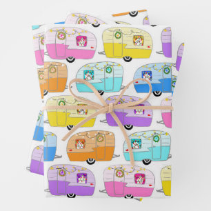 Cute Xmas Trailers RVs Colorful Holiday Christmas Wrapping Paper Sheet