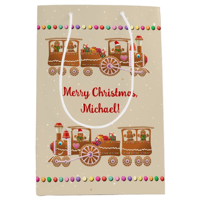 Cute Xmas Trains Medium Gift Bag (Front)