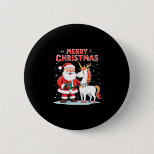 Cute Xmas Unicorn Santa on Unicorn Christmas T-Shi 6 Cm Round Badge