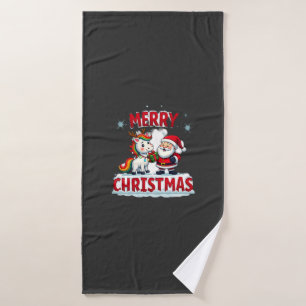 Cute Xmas Unicorn Santa on Unicorn Christmas T-Shi Bath Towel