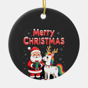 Cute Xmas Unicorn Santa on Unicorn Christmas T-Shi Ceramic Tree Decoration