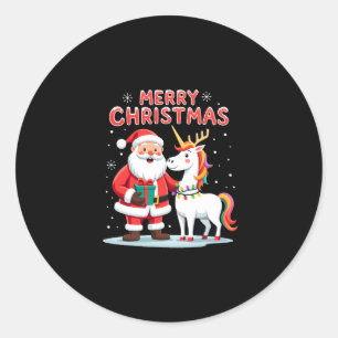 Cute Xmas Unicorn Santa on Unicorn Christmas T-Shi Classic Round Sticker