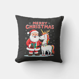 Cute Xmas Unicorn Santa on Unicorn Christmas T-Shi Cushion