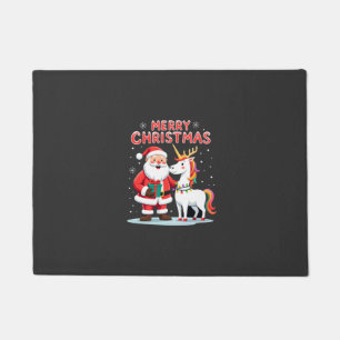 Cute Xmas Unicorn Santa on Unicorn Christmas T-Shi Doormat