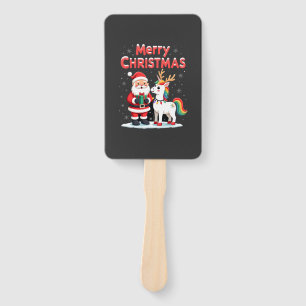 Cute Xmas Unicorn Santa on Unicorn Christmas T-Shi Hand Fan