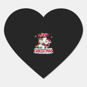 Cute Xmas Unicorn Santa on Unicorn Christmas T-Shi Heart Sticker