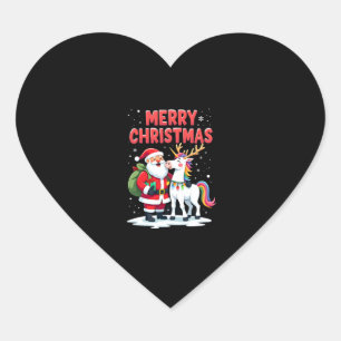 Cute Xmas Unicorn Santa on Unicorn Christmas T-Shi Heart Sticker