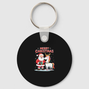 Cute Xmas Unicorn Santa on Unicorn Christmas T-Shi Key Ring