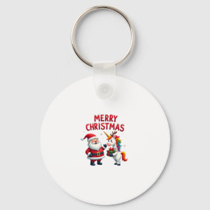 Cute Xmas Unicorn Santa on Unicorn Christmas T-Shi Key Ring