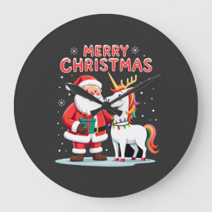 Cute Xmas Unicorn Santa on Unicorn Christmas T-Shi Large Clock