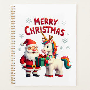 Cute Xmas Unicorn Santa on Unicorn Christmas T-Shi Planner