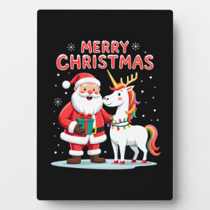 Cute Xmas Unicorn Santa on Unicorn Christmas T-Shi Plaque