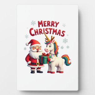 Cute Xmas Unicorn Santa on Unicorn Christmas T-Shi Plaque
