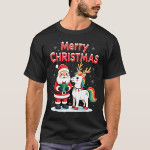 Cute Xmas Unicorn Santa on Unicorn Christmas T-Shi T-Shirt