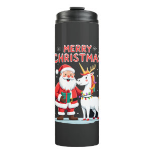 Cute Xmas Unicorn Santa on Unicorn Christmas T-Shi Thermal Tumbler