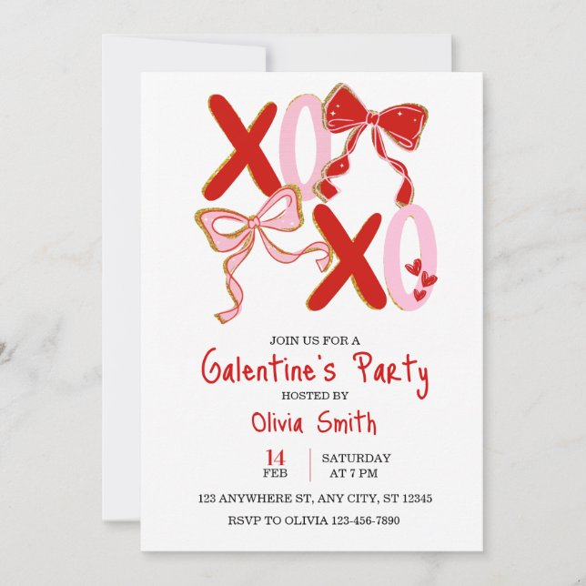 cute xo Galentine’s Day invitation, girly invite (Front)