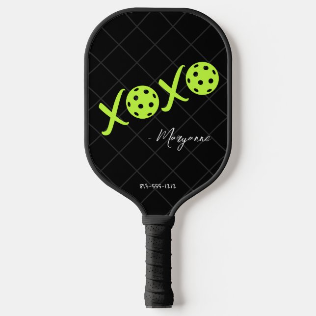 Cute XOXO Black & Bright Personalised Signature Pickleball Paddle (Front)