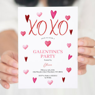 Cute XOXO Pink Galentine's Day Party Valentine Invitation