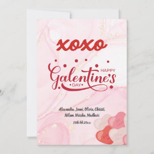 Cute XOXO Pink Marble Glitter Galentine's Day Invitation