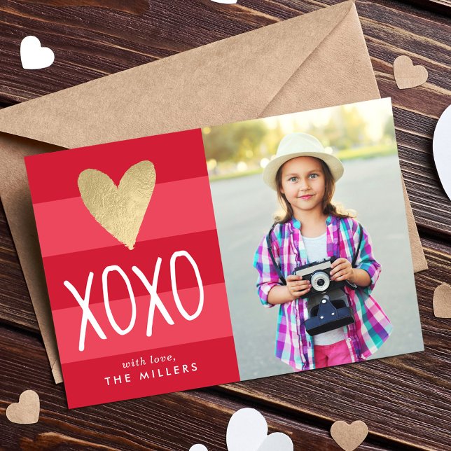 Cute XOXO Red Colorblock Valentine's Day Holiday Card (Creator Uploaded)
