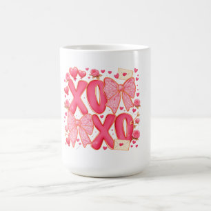 Cute XOXO Valentine Bows Hearts Pink Coquette Coffee Mug