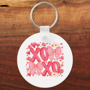 Cute XOXO Valentine Bows Hearts Pink Coquette Key Ring