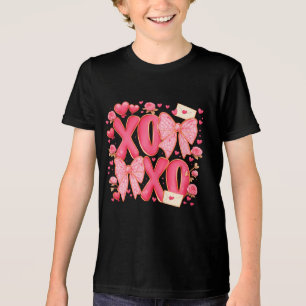 Cute XOXO Valentine Bows Hearts Pink Coquette Tri-Blend Shirt