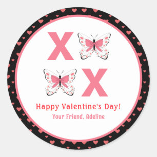 Cute XOXO With Pink Butterflies Valentine's Day Classic Round Sticker