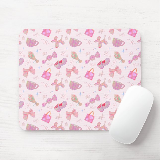 Cute Y2K Coquette Pink Iridescent Sparkle Pattern Mouse Mat (With Mouse)