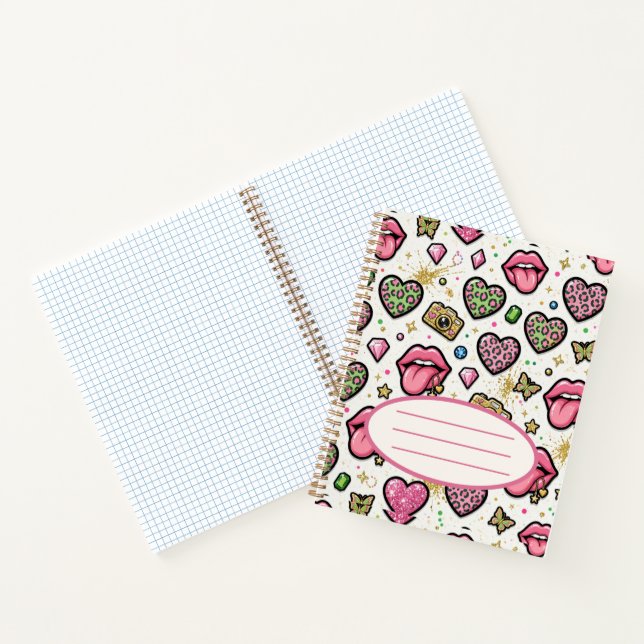 Cute Y2K Notebook Girly with Pink Hearts & Lips (Inside)