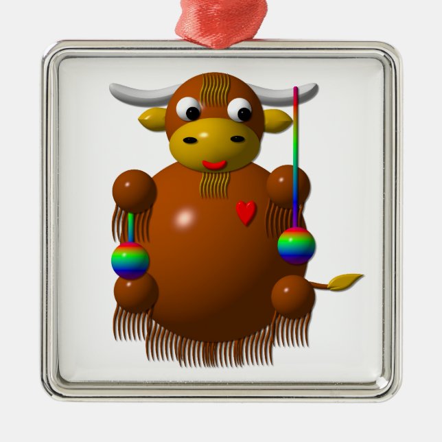 Cute yak with yo-yos metal tree decoration (Front)