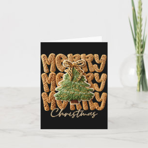 Cute Yarn Crochet Preppy Merry Christmas Tree Bow Card
