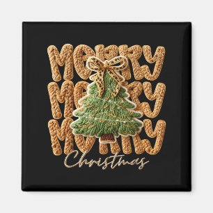 Cute Yarn Crochet Preppy Merry Christmas Tree Bow  Magnet