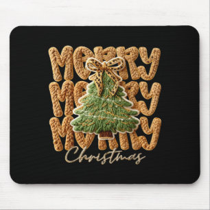 Cute Yarn Crochet Preppy Merry Christmas Tree Bow Mouse Mat
