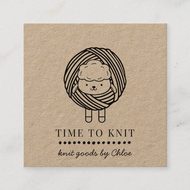 Cute Yarn Handmade Knit Goods Kraft Square Business Card (Front)