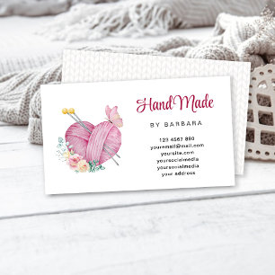 Cute Yarn Heart Knitting Needles Business Card