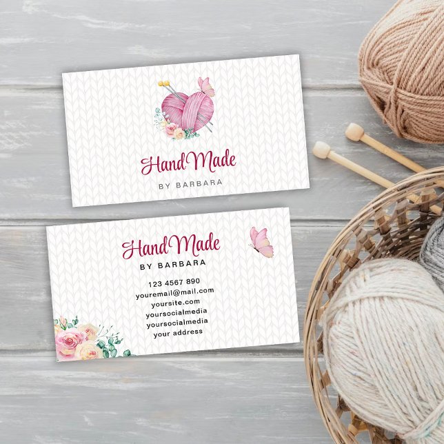 Cute Yarn Heart Knitting Needles Business Card (Creator Uploaded)