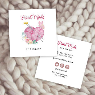 Cute Yarn Heart Knitting Needles Square Business Card