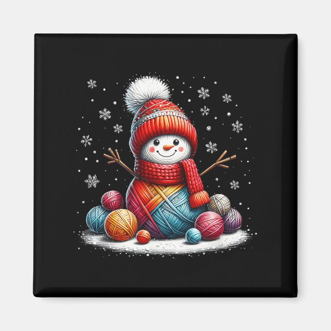 Cute Yarn Snowman Quilter Christmas Crochet Knitti Magnet (Front)